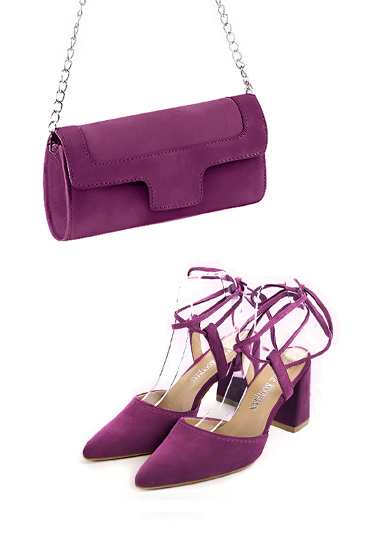 Dress clutch for wedding and parties in mulberry purple leather - Worn view